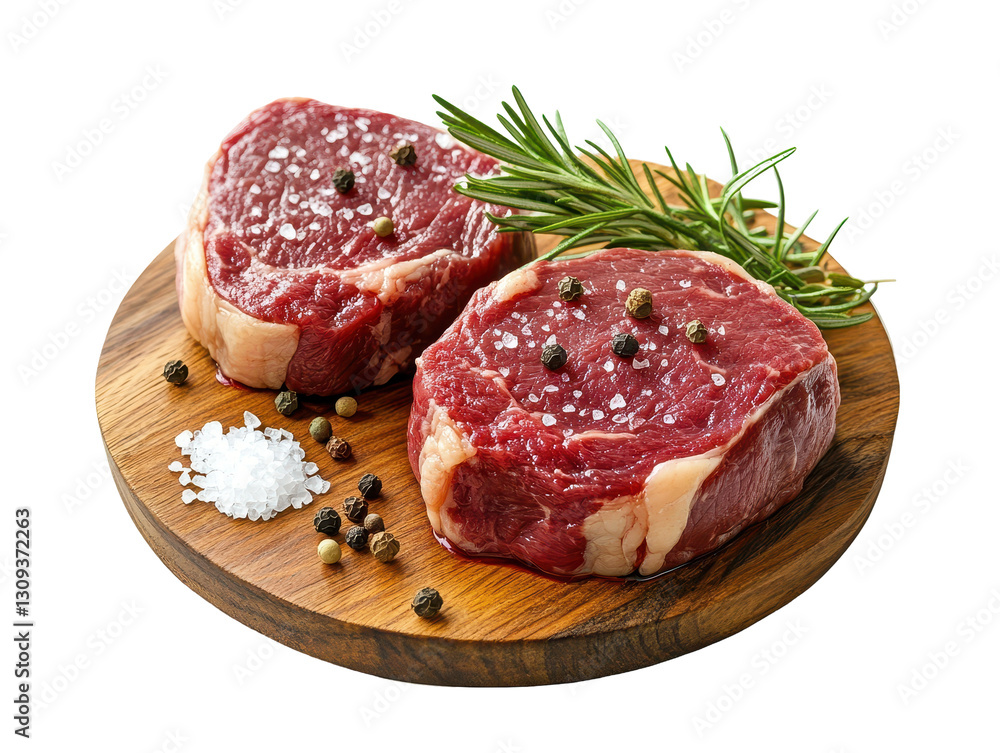 Isolated Two Raw Beef Steaks with Rosemary and Pepper Isolated Two Raw Beef Steaks with Rosemary and Pepper