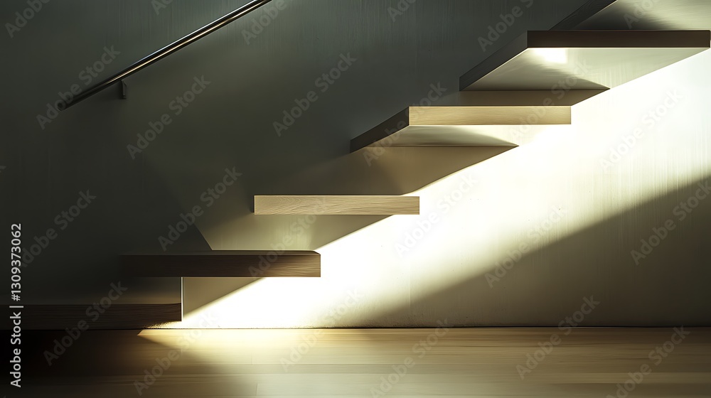 Obraz premium Floating Wooden Staircase with Sunlight Creates Abstract Modern Interior Design