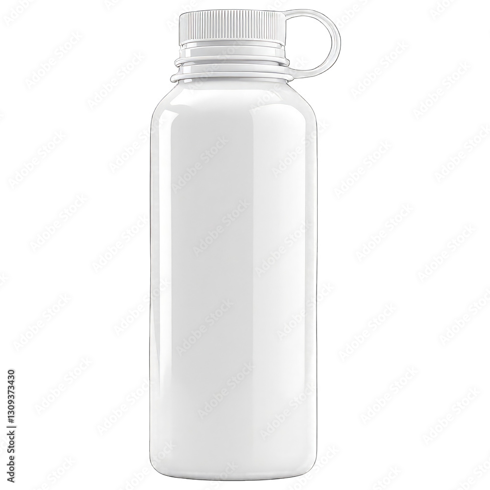 White reusable water bottle mockup with handle isolated on PNG white background White reusable water bottle mockup with handle isolated on PNG white background
