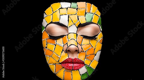Colorful Mosaic Makeup on Woman's Face