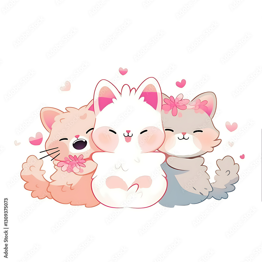 Fototapeta premium Playful and whimsical cat illustrations in vibrant and minimalist designs