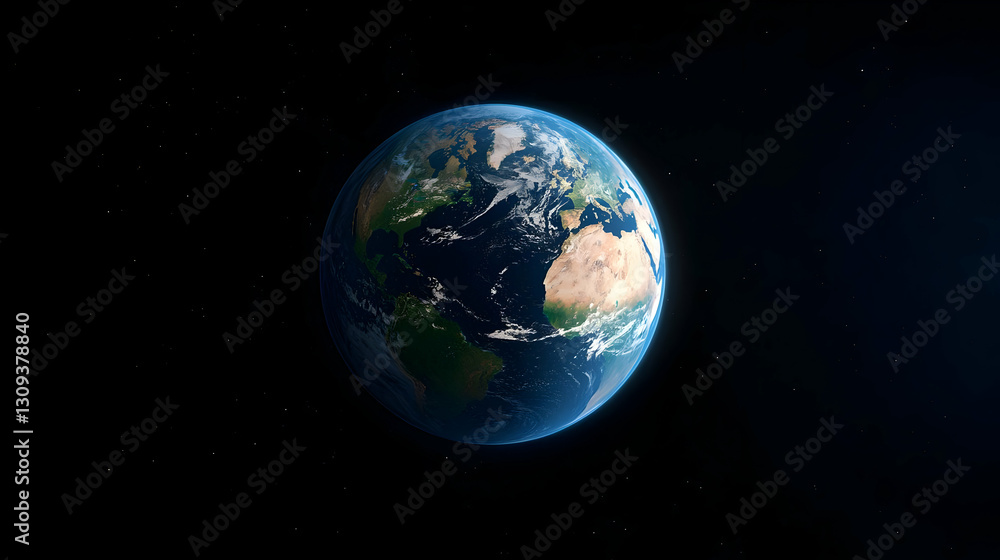 Fototapeta premium Pixelated Earth Globe Floating in Dark Space with Starry Background