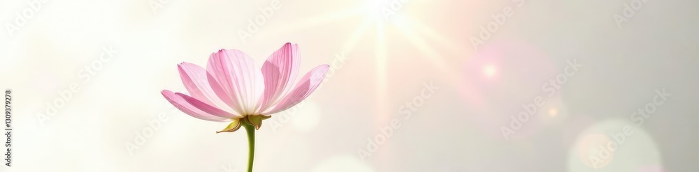 Single flower with delicate details in sunlight on white background, white background, blossom, bloom Single flower with delicate details in sunlight on white background, white background, blossom, bloom