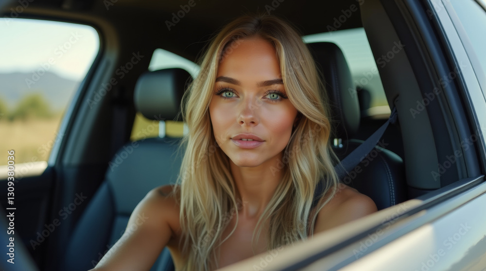 Naklejka premium Young woman inside a car driving