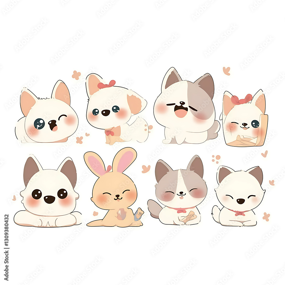 Fototapeta premium Playful and whimsical dog illustrations in vibrant and minimalist designs.