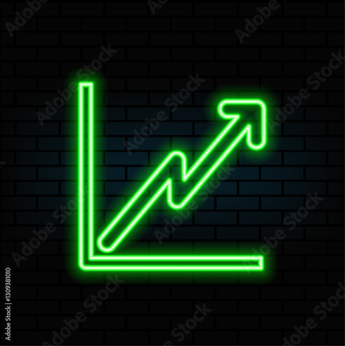 Outline neon growth arrow bars icon. Glowing neon upward chart trend sign, rise arrow bars. Financial forecast, rise in shares, growth level, increase profit, growing trend.