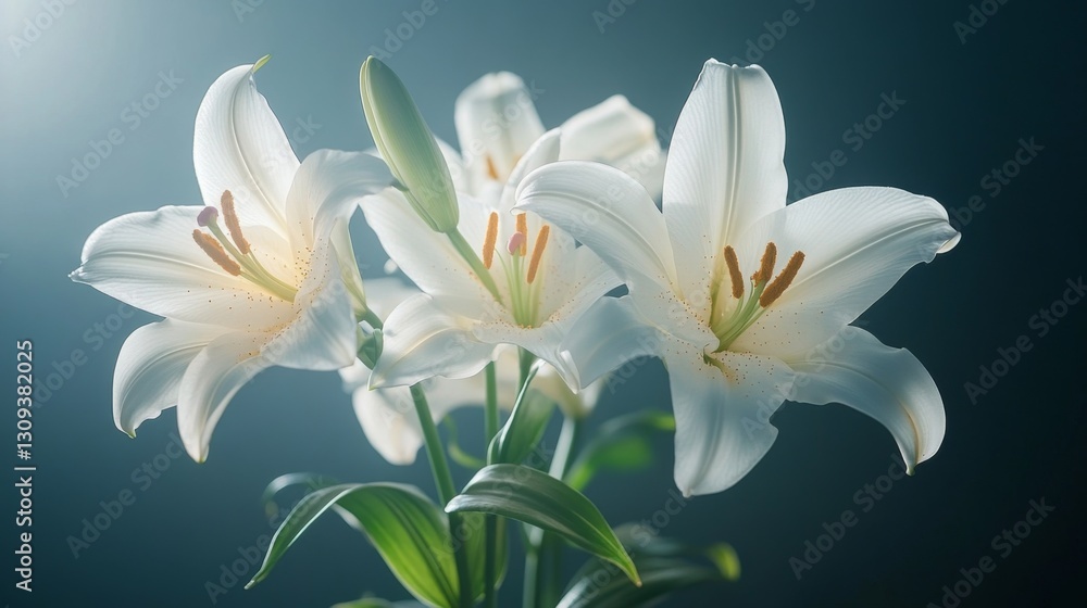 Naklejka premium White Lilies in Dark Background
