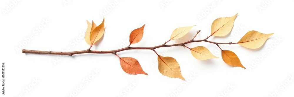 Naklejka premium Single branch with dead leaves and twigs on white, isolated, branch, botanical