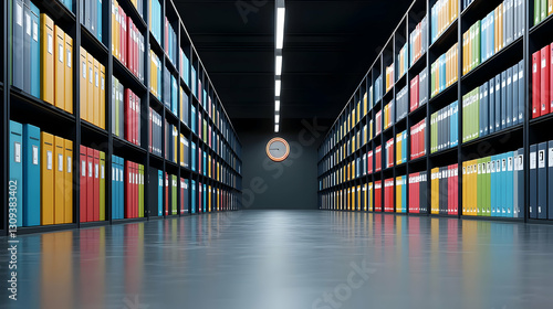Wallpaper Mural Symmetrical Rows Of Colorful Files On Shelves In A Dark Archive Torontodigital.ca
