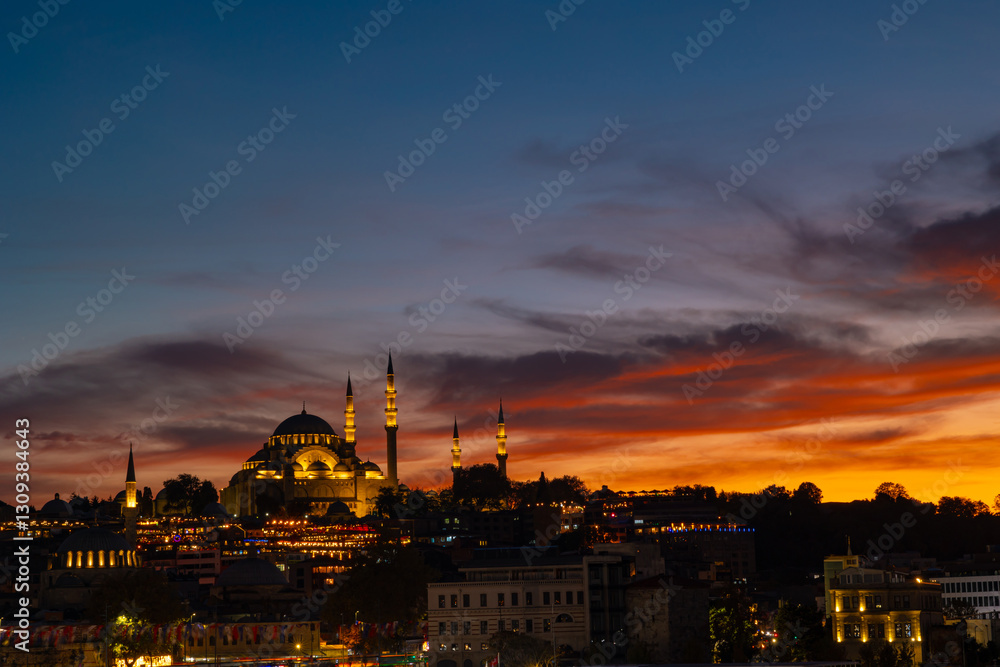 Suleymaniye Mosque view at sunset. Visit Istanbul background photo Suleymaniye Mosque view at sunset. Visit Istanbul background photo