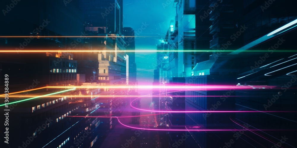 Fototapeta premium Futuristic Cityscape at Night Vibrant Light Trails Speed and Technology Modern Architecture