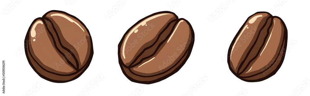 Three stylized coffee beans against a black background., cut out,transparent background Three stylized coffee beans against a black background., cut out,transparent background