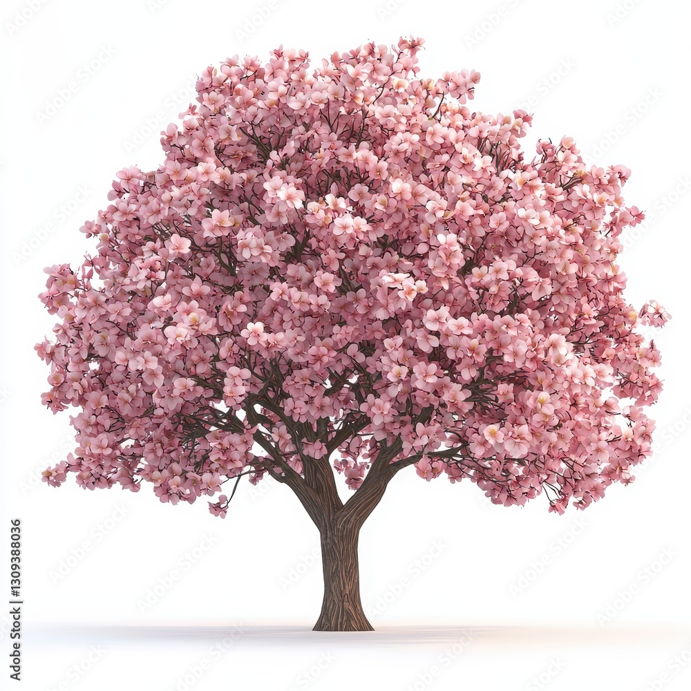 Obraz premium Realistic 3D Icon Cartoon of a Blossom-Covered Tree in Full Spring Bloom isolated on clear white background