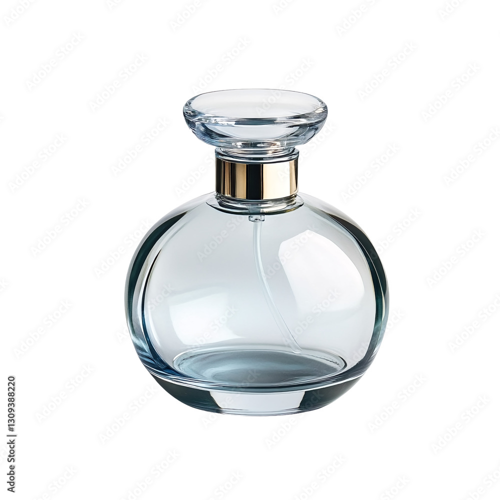 A glass perfume bottle with a silver cap. A glass perfume bottle with a silver cap.