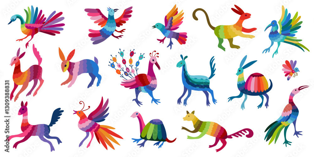 Obraz premium Mexican Otomi embroidery elements. coloring page