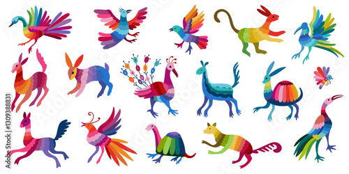 Mexican Otomi embroidery elements. coloring page
