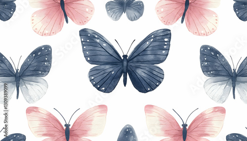 Watercolor Butterfly Pattern on White (1)