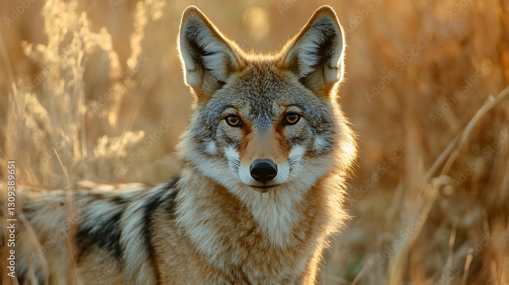 Coyote Staring Into Camera Surrounded by Golden Grass in Warm Light Coyote Staring Into Camera Surrounded by Golden Grass in Warm Light