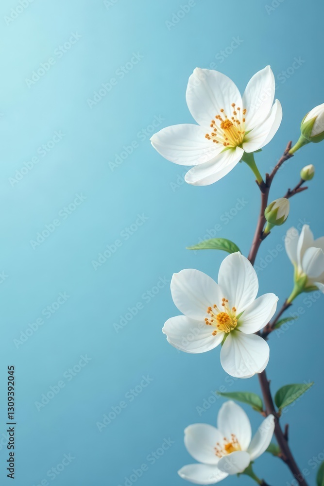 Obraz premium Delicate white blossoms, seamlessly repeating on a calming blue backdrop , summer, nature, surface pattern