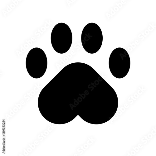 Dog Paw Print Black Silhouette Design on White Background