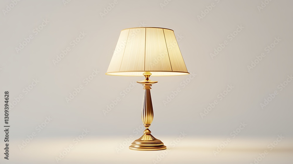 Illuminated Gold Table Lamp, Studio, White Background, Interior Design Illuminated Gold Table Lamp, Studio, White Background, Interior Design