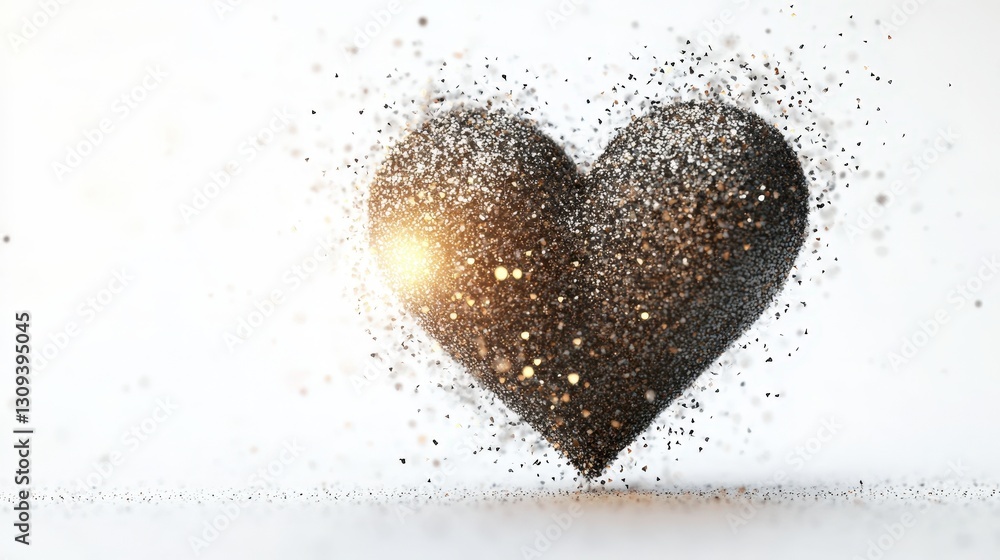 A beautiful seamless loop animation featuring a glowing heart made of scattered glitter particles. The sparkling effect creates a romantic and fairy-tale-like scene, isolated on white background A beautiful seamless loop animation featuring a glowing heart made of scattered glitter particles. The sparkling effect creates a romantic and fairy-tale-like scene, isolated on white background