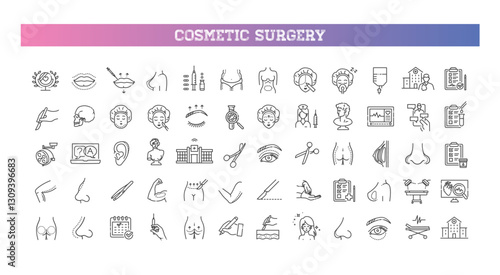 Set of vector line icons of cosmetology and plastic surgery
