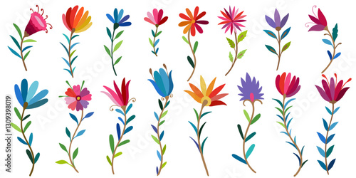 Festive Mexican floral motif. Folk Otomi style graphic, wallpaper.