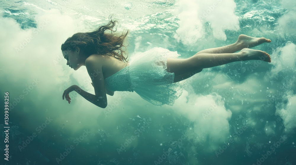 A girl floating in a dreamy, weightless sleep state. A girl floating in a dreamy, weightless sleep state.