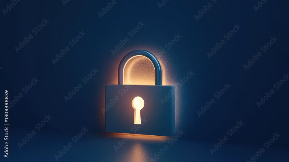 Glowing padlock on dark blue background, cybersecurity concept Glowing padlock on dark blue background, cybersecurity concept