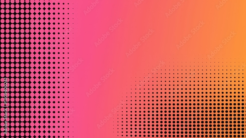 Naklejka premium A vibrant gradient background with dotted patterns transitioning from pink to orange, creating a dynamic and modern visual effect.