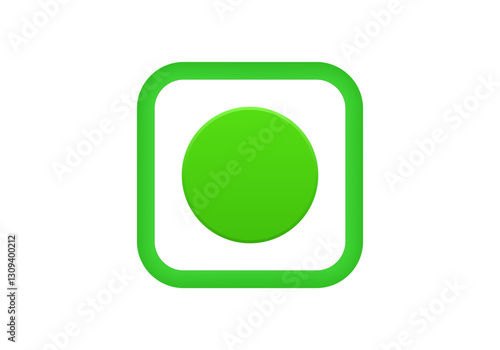 A simple green checkbox icon featuring a circular shape inside a rounded square box.