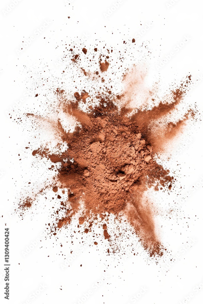 Vertical Brown color powder explosion isolated on white background. Vertical Brown color powder explosion isolated on white background.