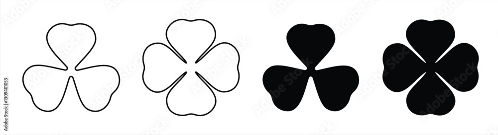 three- and Four-Leaf Clover. shamrock icons. Patrick's Day themes, symbolizing Irish luck and festive celebrations. Vector Illustration three- and Four-Leaf Clover. shamrock icons. Patrick's Day themes, symbolizing Irish luck and festive celebrations. Vector Illustration