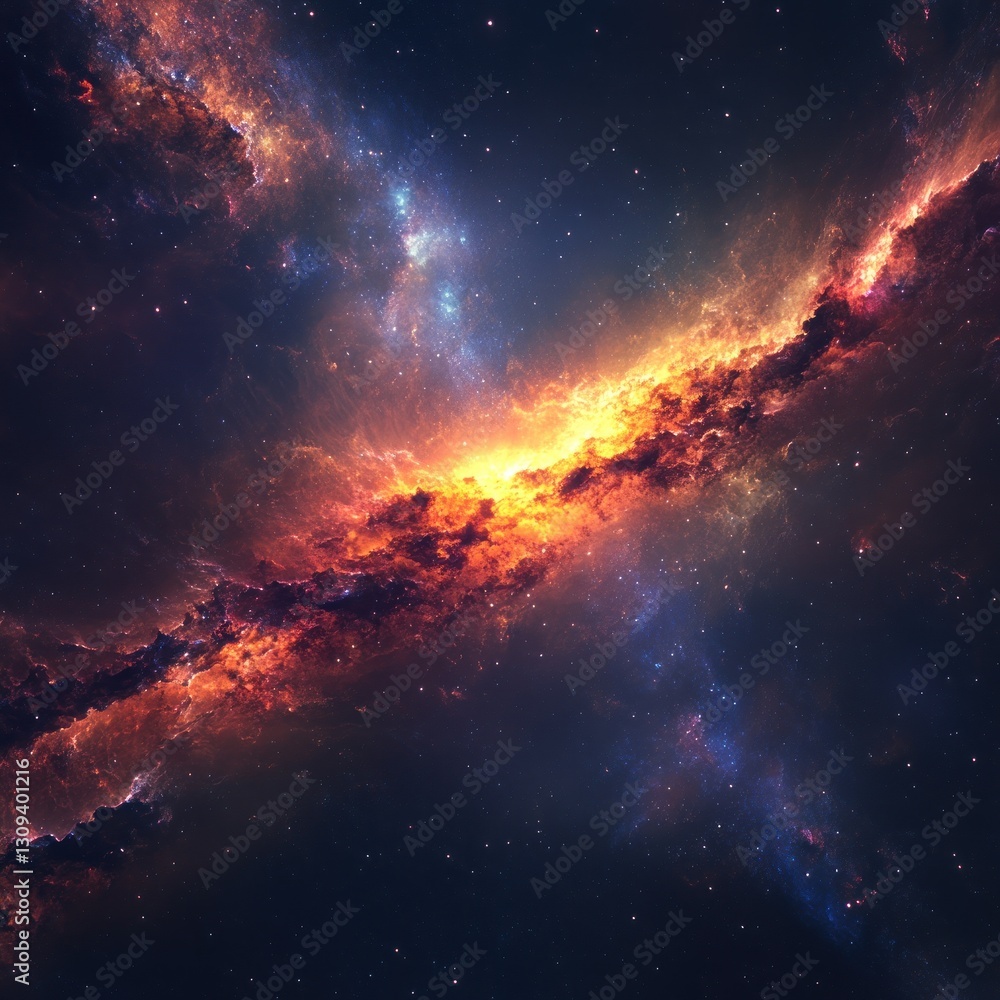 Fototapeta premium Cosmic Nebula: A Fiery Celestial River
