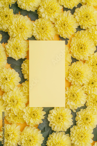 Vertical Chrysanthemums springtime scenery, nature background. Festive holiday greeting card for Birthday, Woman or Mothers Day.