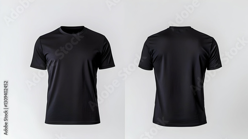 Black T Shirt Mockup Isolated on White Background Showing Front and Back View