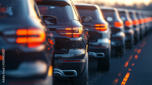 Fleet of new vehicles in dealership lot for auction and sale, car trading, auto business, automobile warehouse, commercial fleet, car dealership, new cars, vehicle fleet, automobile market, car sales
