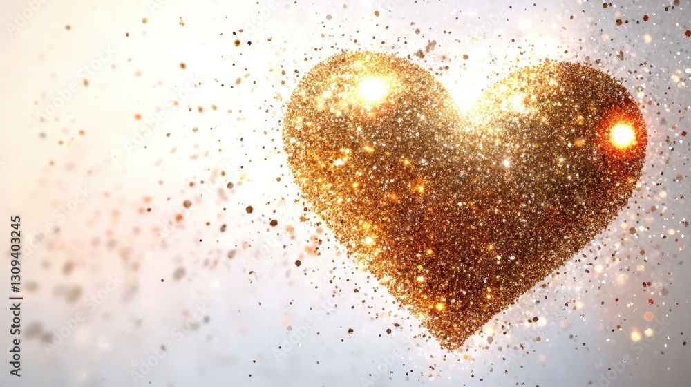 A dazzling heart-shaped background made of floating glitter particles, glowing softly in a seamless loop. The ethereal light effect adds a romantic and magical touch, isolated on white background A dazzling heart-shaped background made of floating glitter particles, glowing softly in a seamless loop. The ethereal light effect adds a romantic and magical touch, isolated on white background