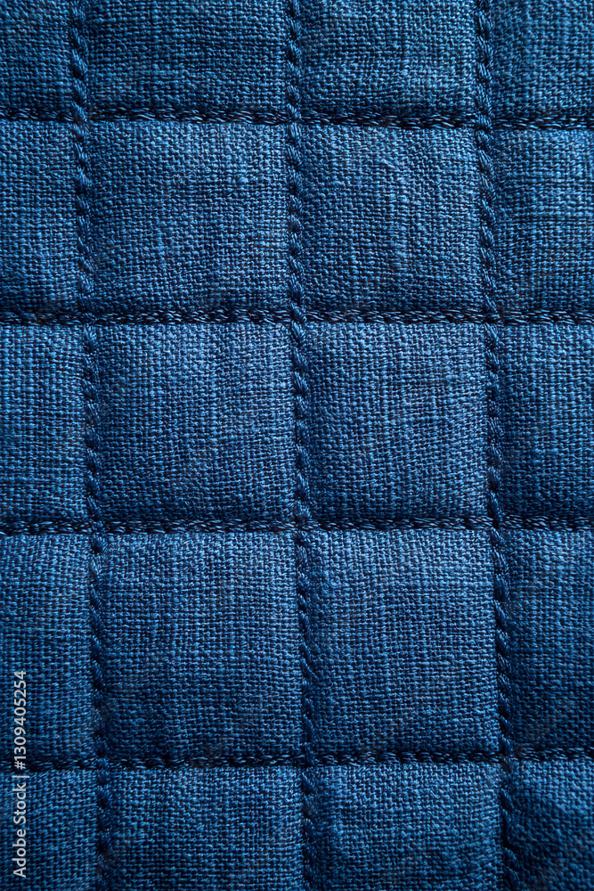 Fototapeta premium Vertical Kitchen grid, cloth texture background in celadon blue, navy.