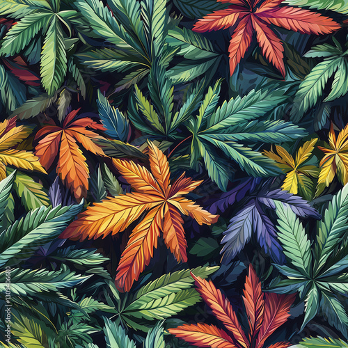 Vibrant Cannabis Leaves Pattern With Autumn Colors