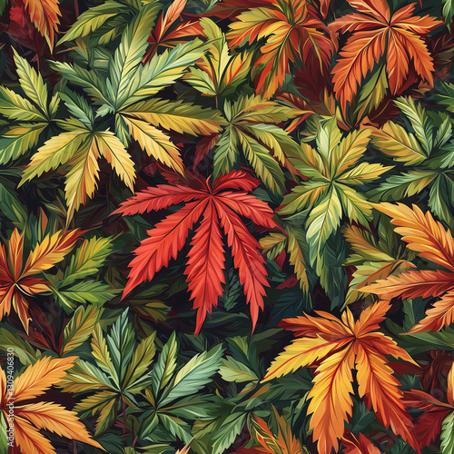 Autumn Leaves in Vibrant Colors Background