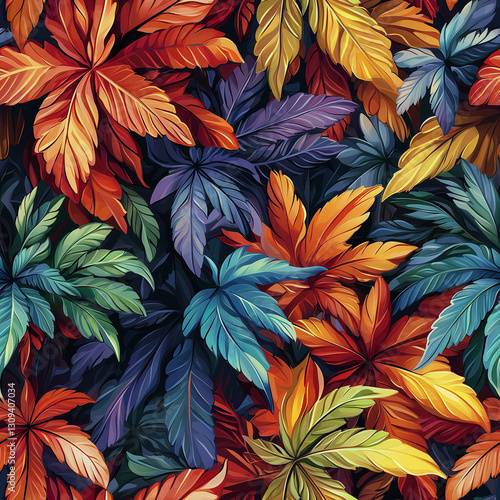 Colorful Abstract Botanical Leaf Pattern