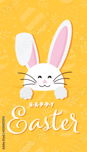 Obraz na płótnie Colorful Happy Easter greeting card with rabbit, bunny, eggs with banners. w salonie