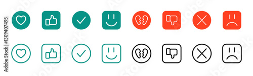 Obraz na płótnie Set of like and dislike icons - thumbs up, check marks and crosses. Symbols of approval and rejection - . Vector illustrations w salonie