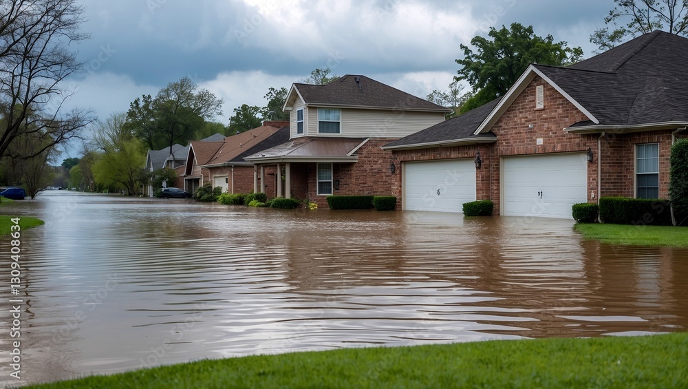 Suburban homes inundated by severe storm flooding Suburban homes inundated by severe storm flooding