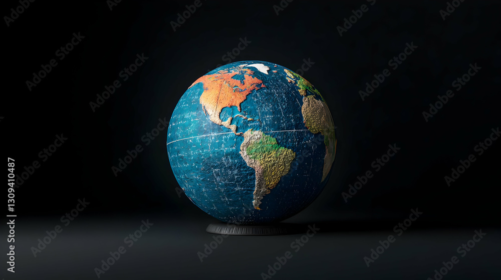 Fototapeta premium Pixelated Earth Globe Representing Global Geography on Black Background