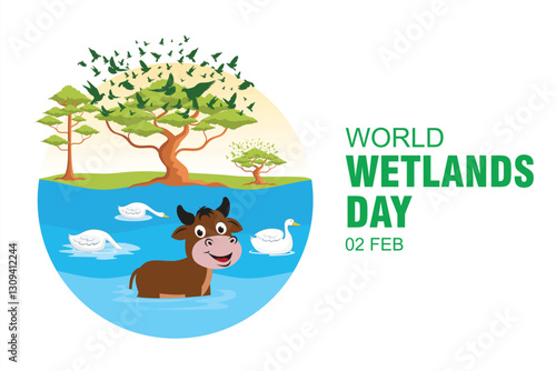 World Wetlands Day. Vector illustration of wet and fresh green nature. Illustration of keeping natural ecosystems natural and environmentally friendly