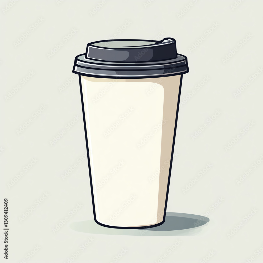 A clean and minimalist illustration of a disposable coffee cup on a light background, perfect for representing coffee culture, takeout beverages, and modern lifestyle. A clean and minimalist illustration of a disposable coffee cup on a light background, perfect for representing coffee culture, takeout beverages, and modern lifestyle.