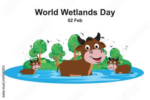 World Wetlands Day. Vector illustration of wet and fresh green nature. Illustration of keeping natural ecosystems natural and environmentally friendly